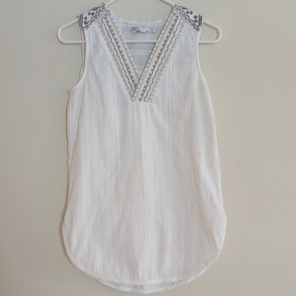 Prana White Embroidered Sleeveless Tank Top - Size XS
